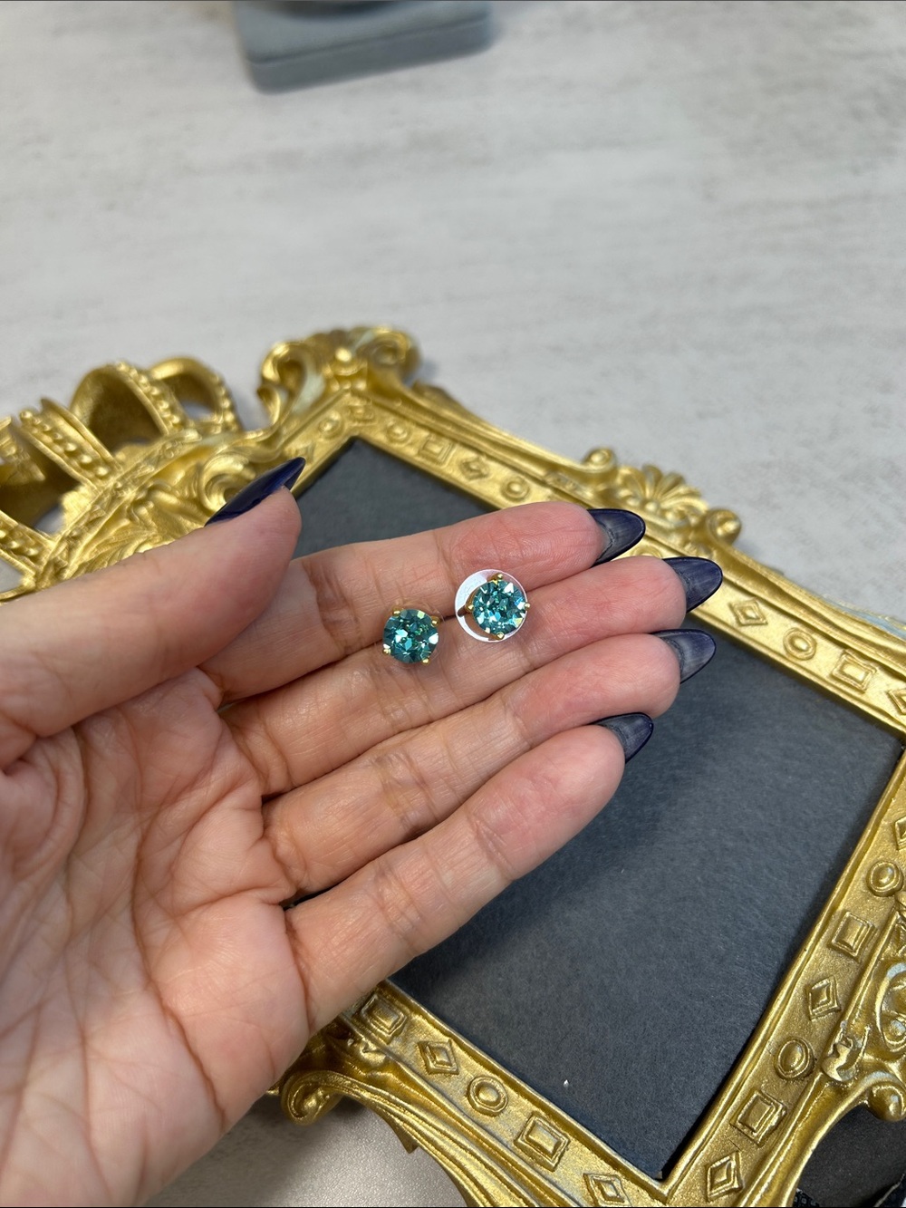 Park Lane Teal Swarovski Crystal Stud Matte Gold Earrings - Picture 4 of 8